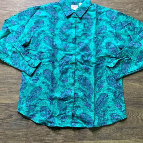 Haband Tops Vintage Paisleypurple And Green Button Up Shirt